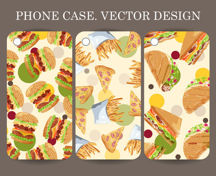 Food design phone case caver. Decorative hand drawn fast food backgrounds for your gadget