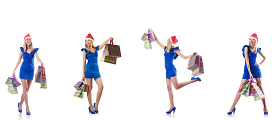 Woman with shopping bags isolated on white