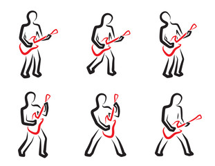 Guitar player silhouettes set