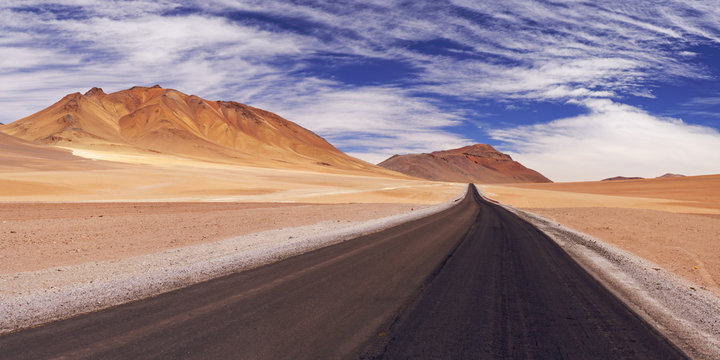 Desert road through the Altiplano, Chile, altitude 4700m