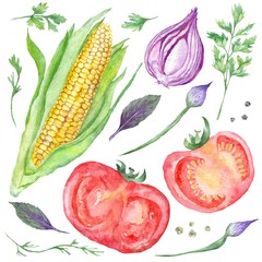Watercolor Vegetarian Food - 112627694