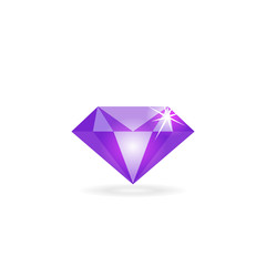 Diamond vector icon isolated on white, flat diamond logo with shadow, concept of jewelry gem symbol