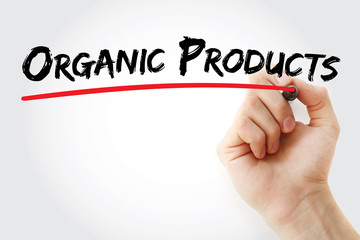 Hand writing Organic Products with marker, health concept
