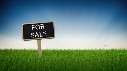 For Sale sign on a green grassy plot of land