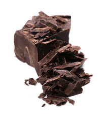 Broken chunk of chocolate isolated on white