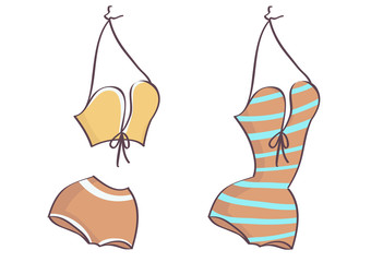 Set of two brown swimsuits in vintage style.