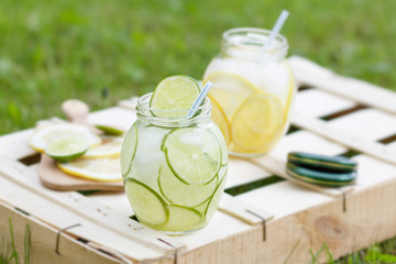 homemade lemonade. sweet refreshing non-alcoholic drink in the street during the day. life style