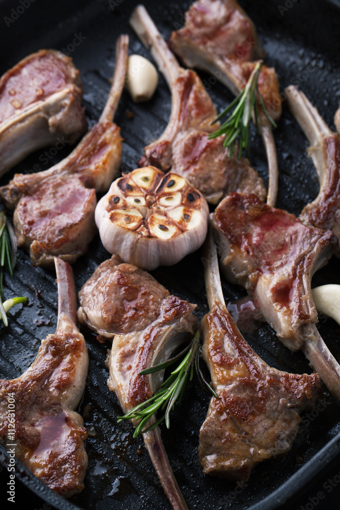 Canvas Prints grilled lamb meat ribs with spices, garlic and rosemary