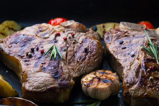Grilled meat tibon with fragrant spices and rosemary