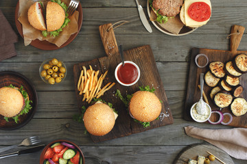 Burgers with different food