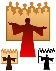 Graphic emblem of a choir, with flat and black only versions.