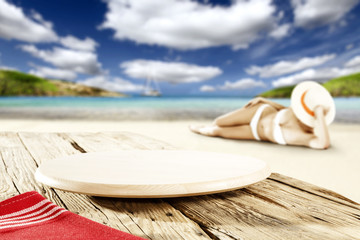 wooden old table place and summer day 