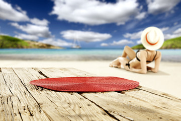 wooden old table place and summer day 