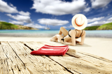 wooden old table place and summer day 