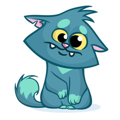 Vector illustration of a cute smiling blue fat cat. Fat stripped cat cartoon 