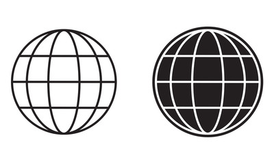Earth globe icon or sign. Black and white globe symbols. Vector Illustration.