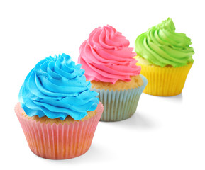Birthday cupcakes isolated on white