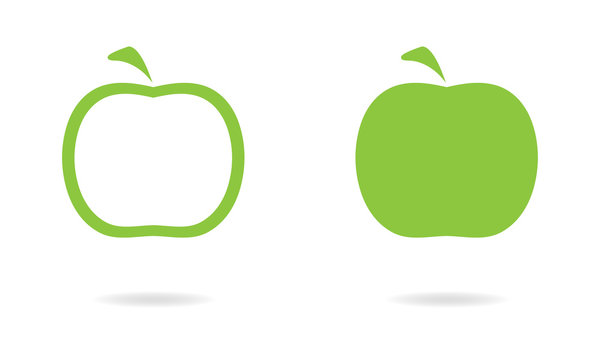 Apple icons isolated on white background. Vector illustration of green apples