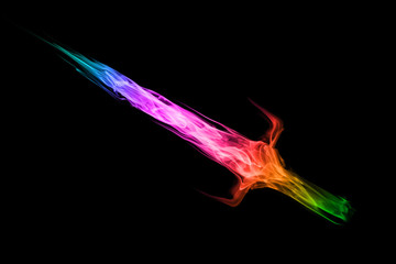 colorful fire flame sword isolated on black © prapann