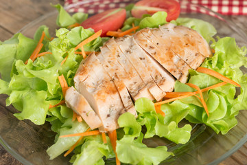 Close up, Grilled chicken breast salad.