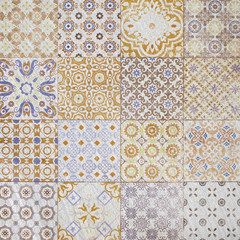 Colorful vintage ceramic tiles wall decoration