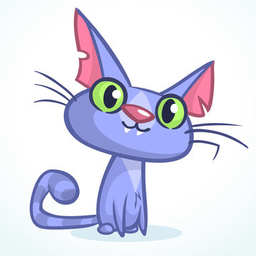 Vector illustration of a cute smiling blue fat cat. Fat stripped cat cartoon 