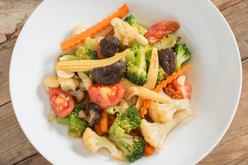 Stir-fried mixed vegetables. Top view.