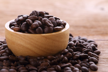 Coffee beans on wooden background