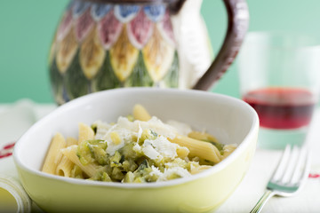 pasta, penne with oil zucchini and parmesan cheese