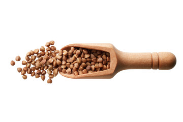 Buckwheat in a wooden scoop