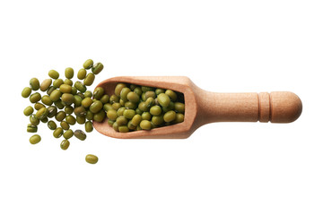 Mung beans in a wooden scoop