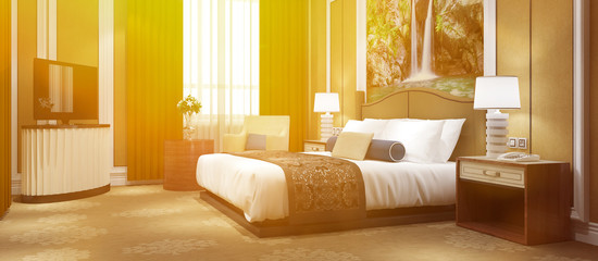 Sonniges Schlafzimmer im Sommer