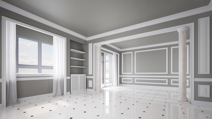 Wohnzimmer mit Fliesen aus Marmor