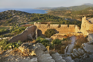 Ruins of Kastellos castle near Kritinia village. Rhodes island. Greece