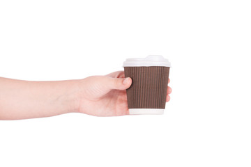 disposable cup of coffee in hand