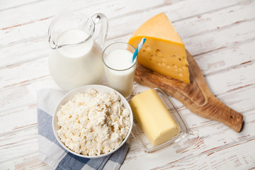 Milk jar on wooden table
