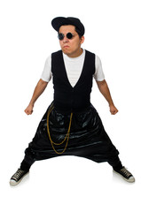 Funny young man dancing isolated on white