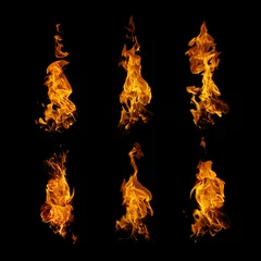 Papier Peint photo Flamme Fire flames collection isolated on black background