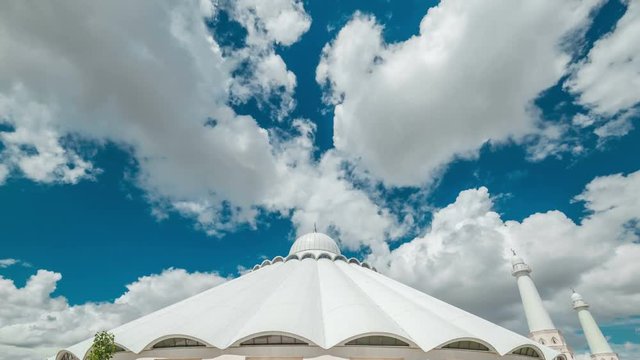 White clouds on a white Arab mosque. Kazakhstan - 4K Timelapse