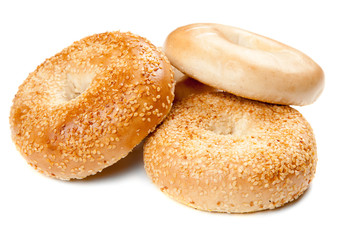 Bagels on white background