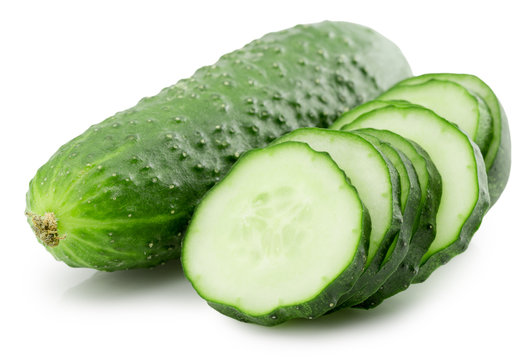 cucumber with slices isolated on the white background