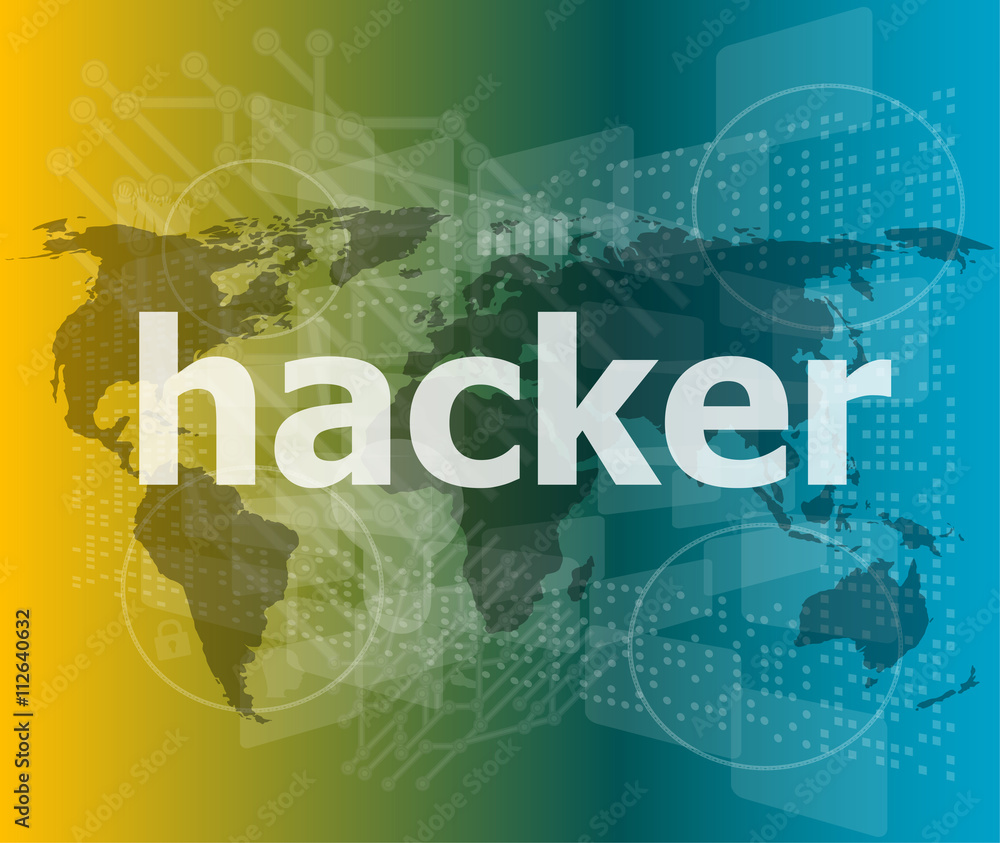 Poster privacy concept: words hacker on digital background vector illustration