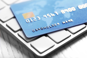 Credit card on keyboard, closeup