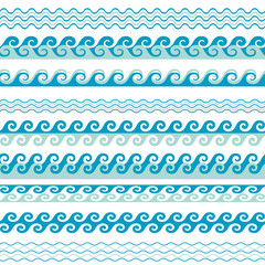 Seamless vector wave line pattern borders set