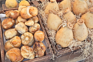 traditional Italian cheeses scamorza and caciocavallo