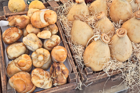 traditional Italian cheeses scamorza and caciocavallo