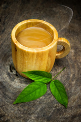 morning coffee with wood cup.