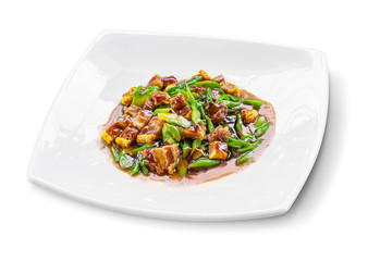 Crispy Pork fried with Kale Thai delicious food