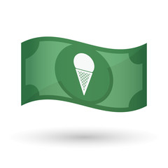 Illustration of a waving bank note with a cone ice cream