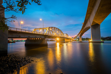 Bangkok bridge in bangkok , Thailand at twilight